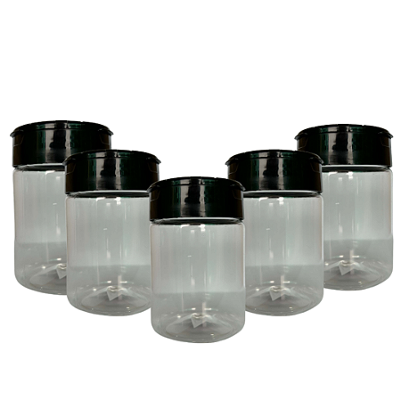 Kit Pote Plástico para Tempero com Tampa Tripartida (250ml) - 5 unidades
