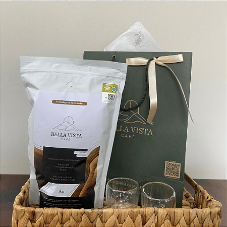 Kit Café Especial 1kg GRÃOS - Delicado e par de copos parede dupla 80ml