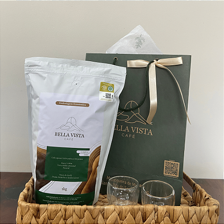 Kit Café Especial 1kg GRÃOS - Complexo e par de copos parede dupla 80ml
