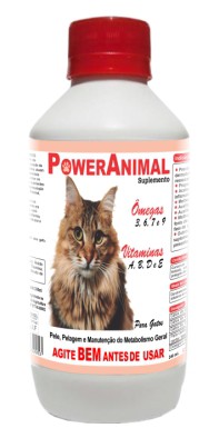 PowerAnimal Para Gatos - Elimina a queda de pelos - 240 ml - c/ Omegas 3,6,7 e 9 + Vitaminas A, B, D e E -PROD. NATURAL - CADA 5 Kg - 1 ml. - VALIDADE 2 ANOS -