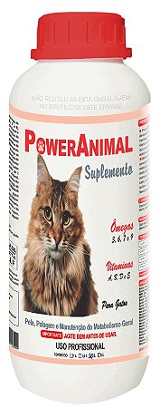 PowerAnimal Para Gatos - Elimina a queda de pelos - 2 Litros para uso profissional - c/ Omegas 3,6,7 e 9 + Vitaminas A, B, D e E -PROD. NATURAL - CADA 5 Kg - 1 ml. - VALIDADE 2 ANOS -