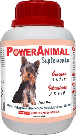 PowerAnimal - Pequeno Porte - 600 ml - c/ Omegas 3,6,7 e 9 + Vitaminas A, B, D e E - PROD. NATURAL - CADA 5 Kg - 2 ml. - VALIDADE 2 ANOS - ELES ADORAM !