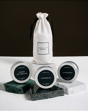 Kit Noir - Chá Branco, Mandarina, Musgo de Carvalho (3 velas aromáticas  90gr)