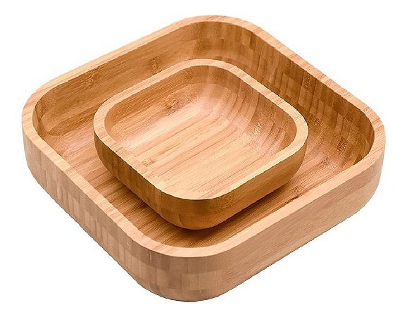 Kit 2 Bowls Quadrados De Bambu Natural Petisqueiras Oikos