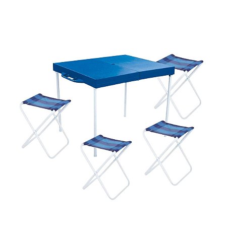 Mesa Portátil Dobrável C/4 Banquetas Camping Praia Churrasco