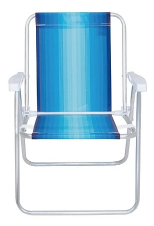 Cadeira De Praia Camping Alumínio Alta Azul Reforçada Mor