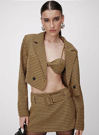 Blazer Cropped Feminino CLC – Alfaiataria com Gola Dupla Casual Chic