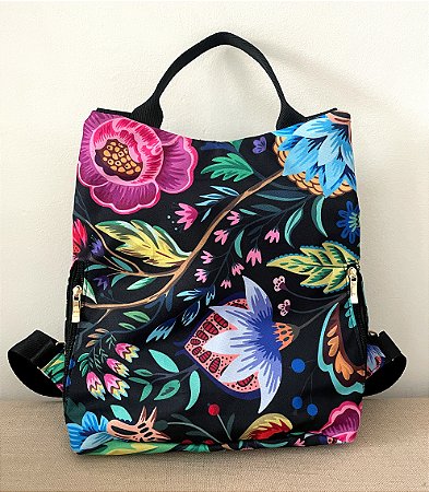 Mochila estilosa estampada com vários ziperes