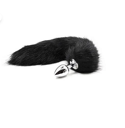 Plug Anal de Metal com Rabo Preto Hard - 6,5x2,5cm