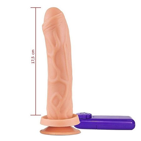 Prótese Fogo da Paixão com vibrador externo e ventosa 18 X 4,5cm