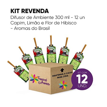 Kit Revenda Difusor Capim Limão e Flor De Hibisco 300ml - 12 UN