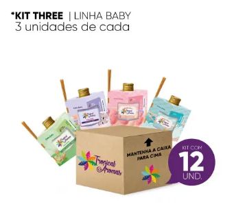 Kit Revenda Difusor Caixinha Linha Baby 250 ml 12 UN - Tropical Aromas.