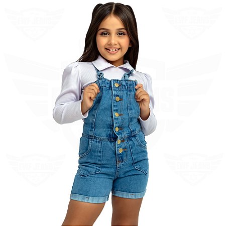 Macaquinho Infantil Juvenil Menina Macacão Curto Jardineira Short - EWF Jeans - Marmorizado