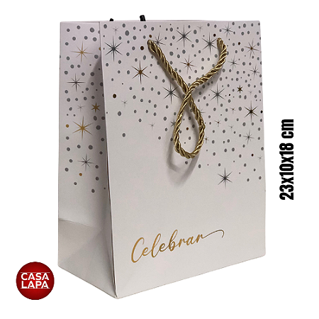 SACOLA DE PAPEL COM HOT STAMP CELEBRAR (BRANCO DOURADO) 90741-001