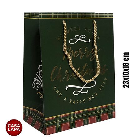 SACOLA DE PAPEL COM HOT STAMP XADREZ (VERMELHO VERDE) 90755-001