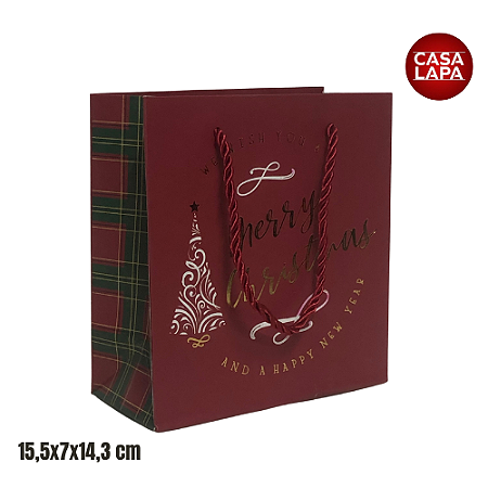 SACOLA DE PAPEL COM HOT STAMPING XADREZ (VERMELHO VERDE) 90686-001