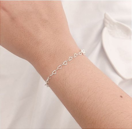 Pulseira elos corações médio em prata 925
