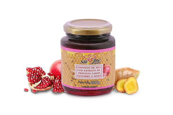 Composto de mel com extrato de própolis sabor gengibre e romã 280gr