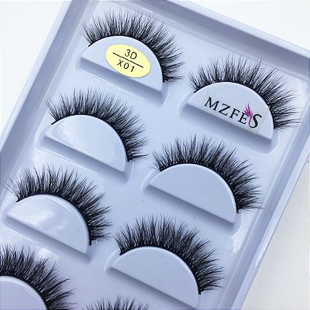 Caixa 5 Pares Cilios Postiços Mink Natural Diversos Modelos
