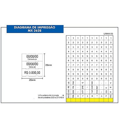 Etiqueta para etiquetadora MX 2628 3 linhas - PT 10 rolos