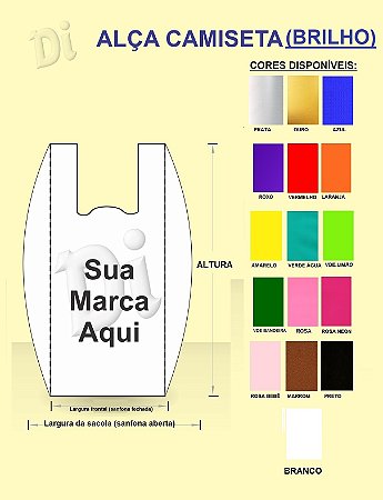 Sacola Plástica _ Alça camiseta _ BRANCA/PRETA/COLORIDA (brilho).