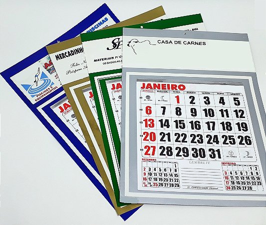 Calendário de parede modelo comercial com bloco 12 meses