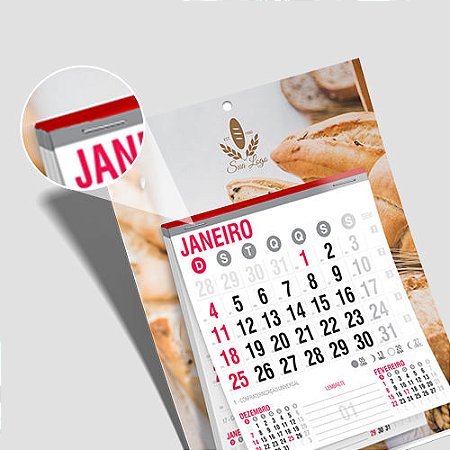 Calendário comercial de parede - bloco 12 meses - DUPLEX 250g
