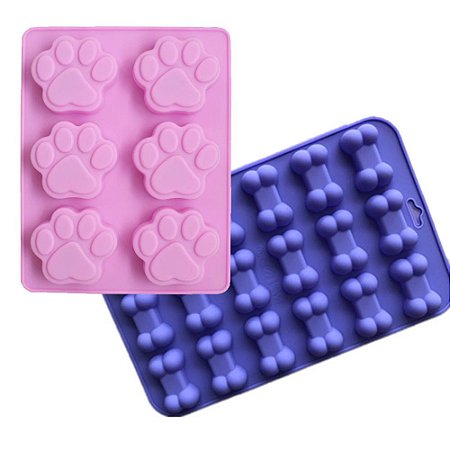 Kit 2 Moldes de Silicone Pata e Osso Cachorro Patinha Ossinho para Chocolate Resina