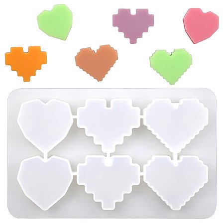 Molde de Silicone Artesanato Coração Pixel Resina