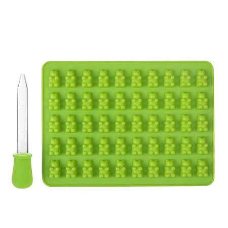 Molde de Silicone Bala de Gelatina Fini Mini Ursinho Urso Gummy Bear com Conta Gotas