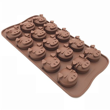 Molde de Silicone Porco Porquinho Chocolate 15 Cavidades