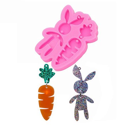 Forma Molde Silicone Artesanato Coelho Brinco Chaveiro