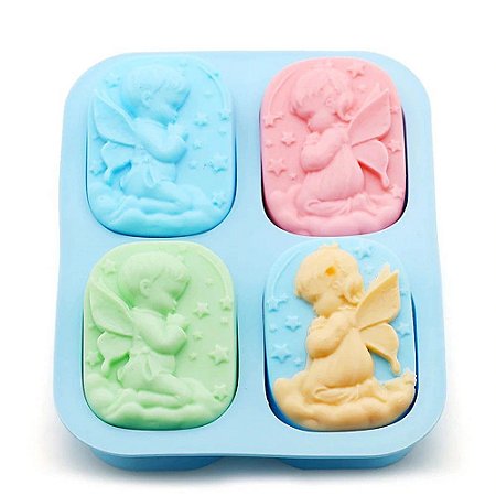 Forma Molde de Silicone Sabonete 4 Cavidades Anjo Anjinho S11