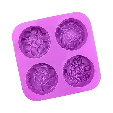 Forma Molde de Silicone Sabonete Redondo Artesanal Flor S18