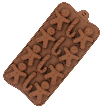 Molde de Silicone Natal Bengala Boneco Gengibre para Chocolate Resina