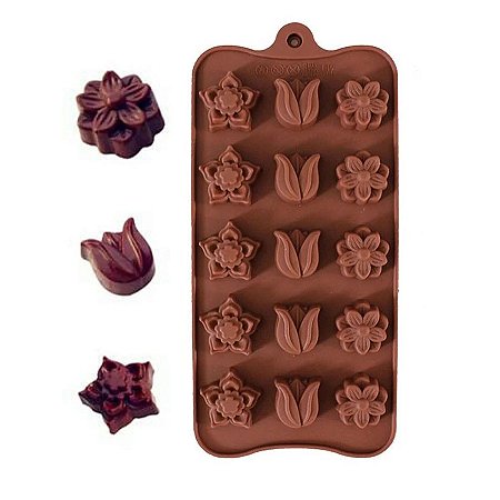 Molde de Silicone para Chocolate Bombom Sabonete Flores F01