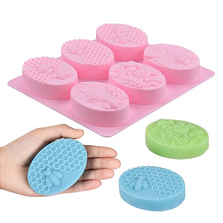 Forma Molde de Silicone Sabonete 6 Cavidades Abelha Colmeia S15