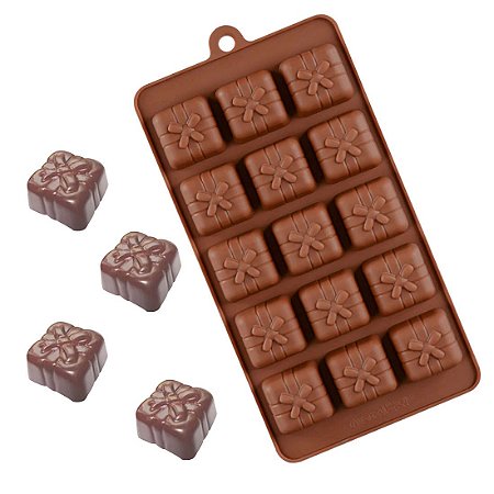 Molde de Silicone Bombom Presente Natal para Chocolate Resina 15 Cavidades