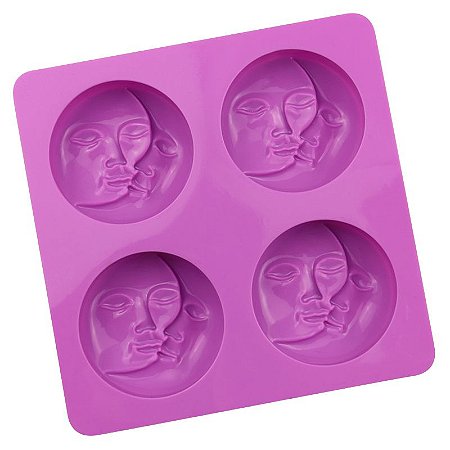 Forma Molde de Silicone Sabonete Artesanal 4 Cavidades Sol Lua S23