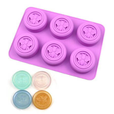Molde de Silicone Sabonete Artesanal Redondo Abelha S25