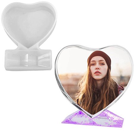 Molde Silicone Porta Retrato Coração Eternização Resina 15cm