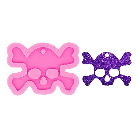 Molde de Silicone Chaveiro Resina Caveira Pirata Perigo Veneno Punk Rock