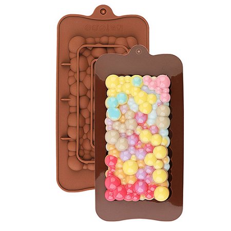 Forma Molde de Silicone para Barra de Chocolate Bolinhas Bubble 15,2 x 7,8 Cm