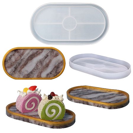 Molde de Silicone para Bandeja Oval Resina Gesso Cimento Decoração