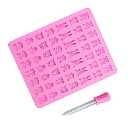 Molde de Silicone Bicho Urso Coelho Macaco Leão Coruja com Conta Gota
