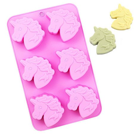 Forma Molde de Silicone Sabonete Unicórnio 6 Cavidades
