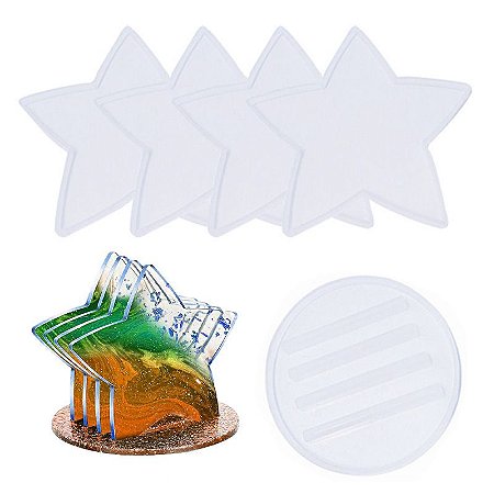 Molde de Silicone Porta Copos Caneca Suporte para Resina Estrela M05