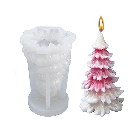 Molde de Silicone para Vela Artesanal Natal Pinheiro Árvore 10cm