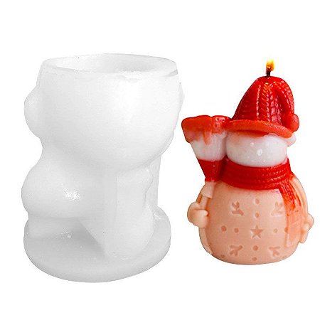Molde de Silicone para Vela Artesanal Natal Boneco de Neve 9,5cm