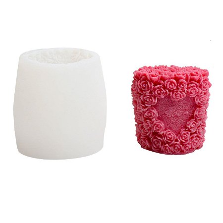 Molde de Silicone Vela Floral Flores Coração Amor Rosas 7cm